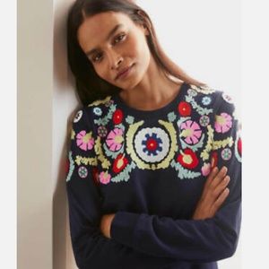 Boden Navy Sweatshirt Embroidered Dress Sz 6 - NWOT